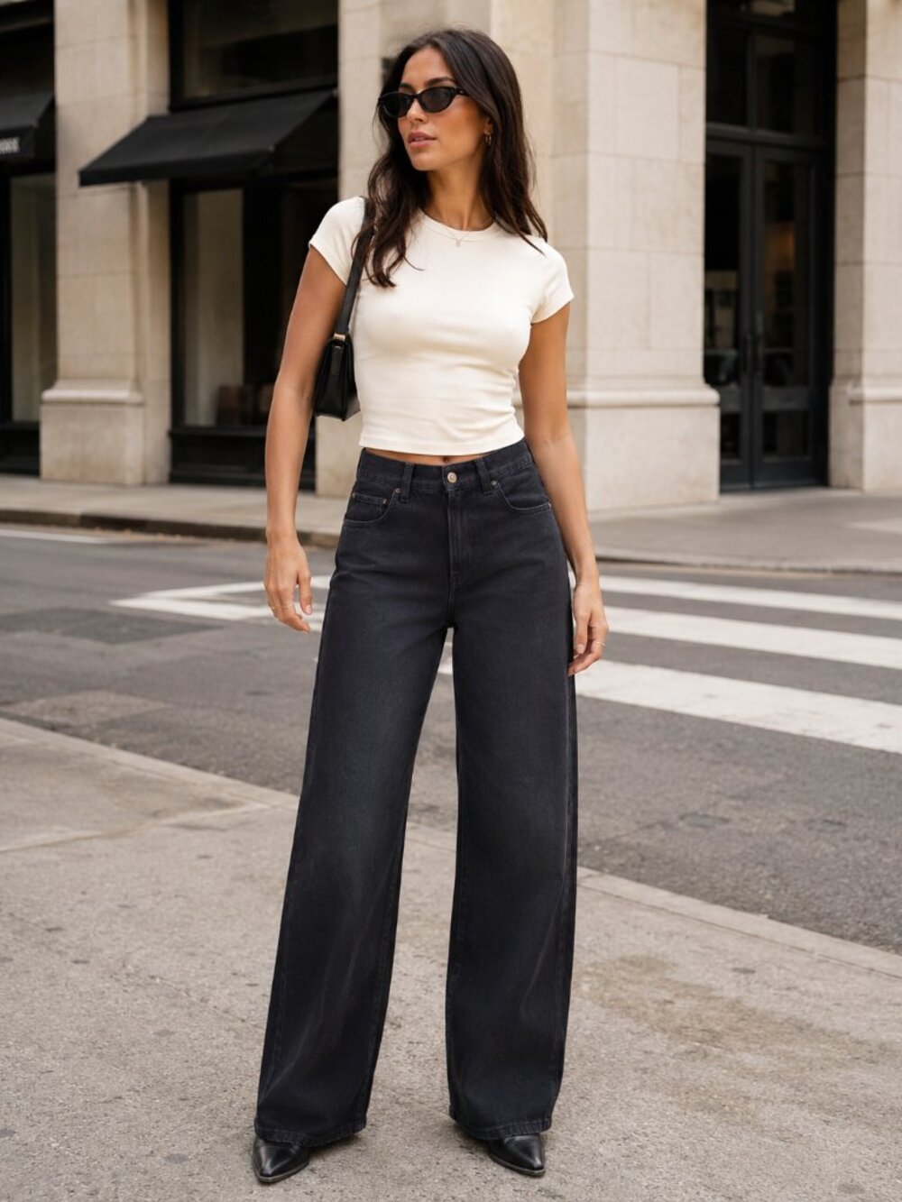 6397 Black Wide Leg Jeans High Rise Relaxed Fit Denim Size 27 Made Italy